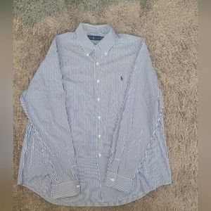 Ralph Lauren Men's white/blue stripe button-down dress shirt. Size XXL